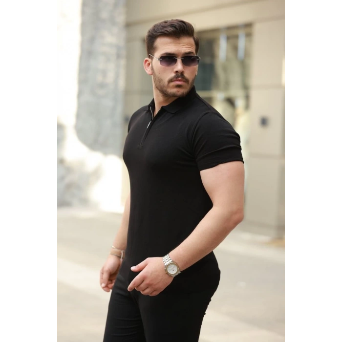 Erkek Fermuar Yakalı Kısa Kollu Tişört