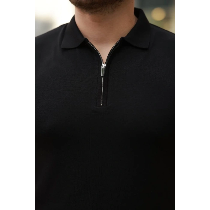 Erkek Fermuar Yakalı Kısa Kollu Tişört