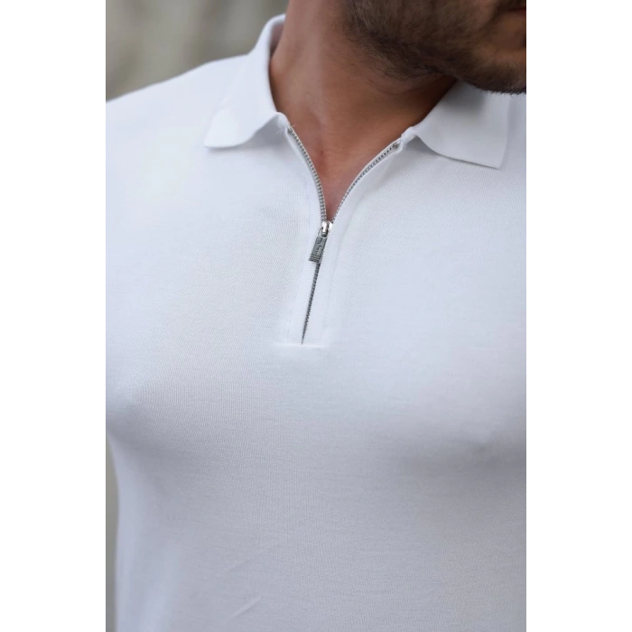 Erkek Fermuar Yakalı Kısa Kollu Tişört