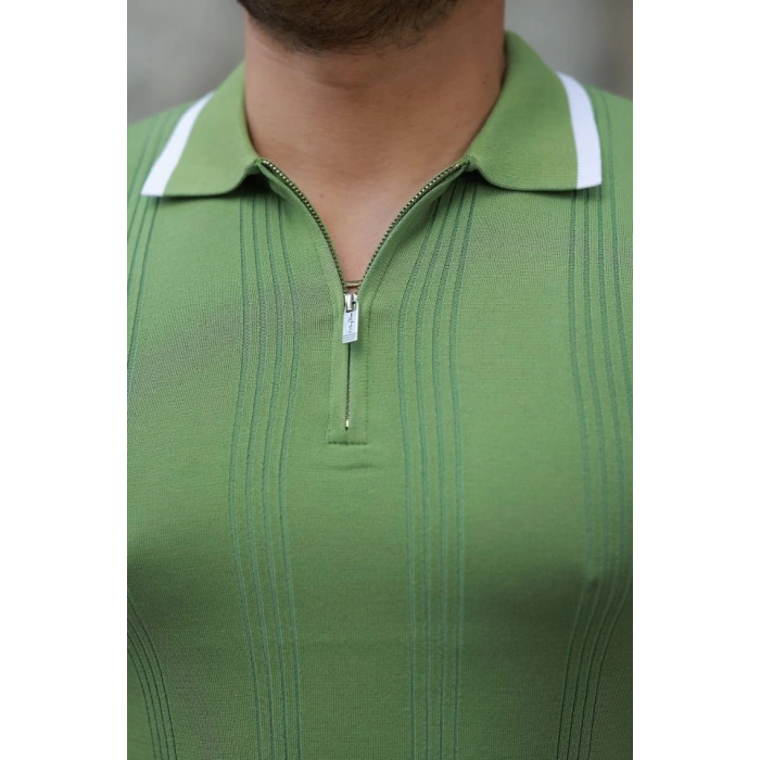 Erkek Fermuar Yakalı Kısa Kollu Tişört