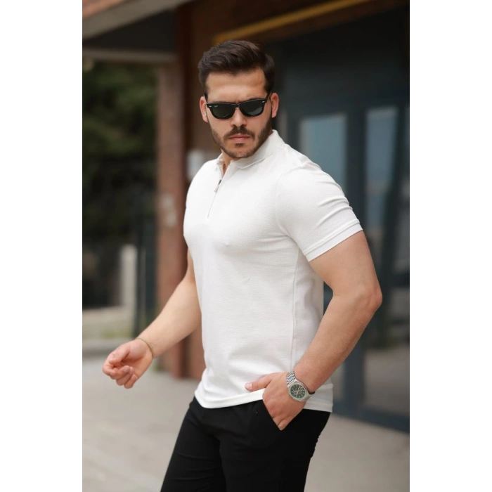 Erkek Fermuarlı Yaka Kısa Kollu Tişört