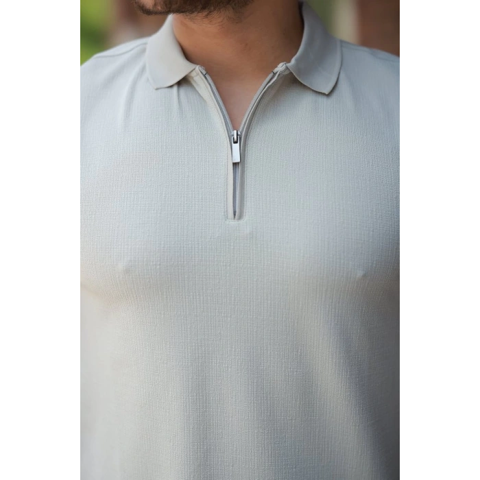 Erkek Fermuarlı Yaka Kısa Kollu Tişört