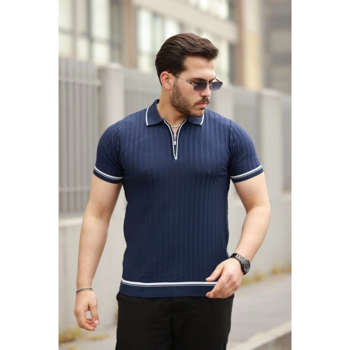 Erkek Fermuarlı Yakalı Kısa Kollu T-shirt