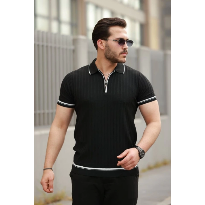 Erkek Fermuarlı Yakalı Kısa Kollu T-shirt