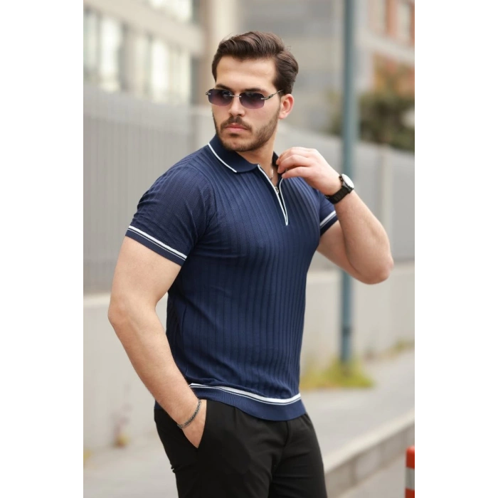 Erkek Fermuarlı Yakalı Kısa Kollu T-shirt