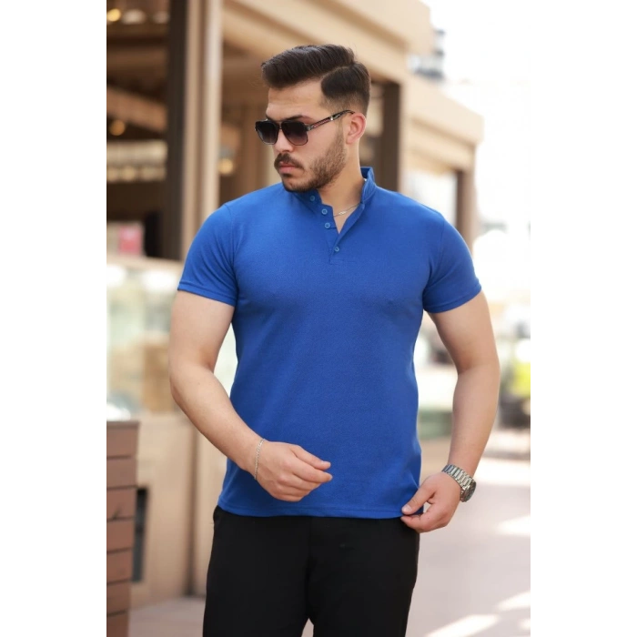 Erkek Hakim Yaka Dokuma Pamuklu Kumaş Kısa Kollu T-shirt