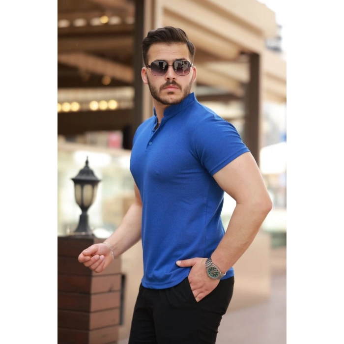 Erkek Hakim Yaka Dokuma Pamuklu Kumaş Kısa Kollu T-shirt