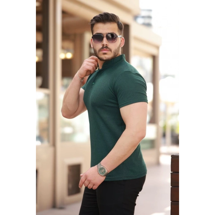 Erkek Hakim Yaka Dokuma Pamuklu Kumaş Kısa Kollu T-shirt