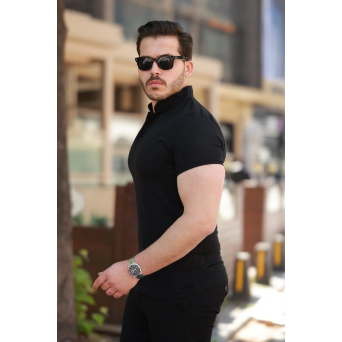 Erkek Hakim Yaka Dokuma Pamuklu Kumaş Kısa Kollu T-shirt