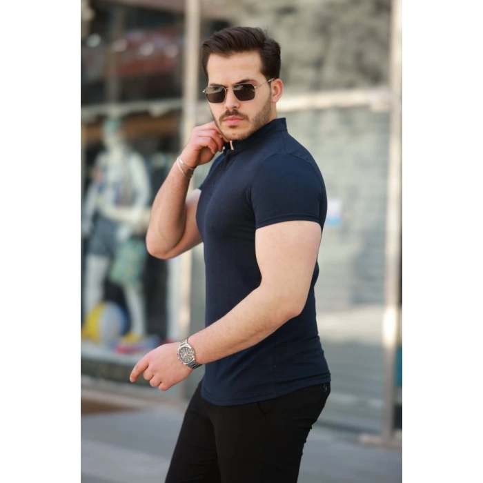 Erkek Hakim Yaka Dokuma Pamuklu Kumaş Kısa Kollu T-shirt