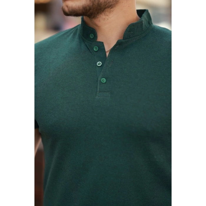 Erkek Hakim Yaka Dokuma Pamuklu Kumaş Kısa Kollu T-shirt