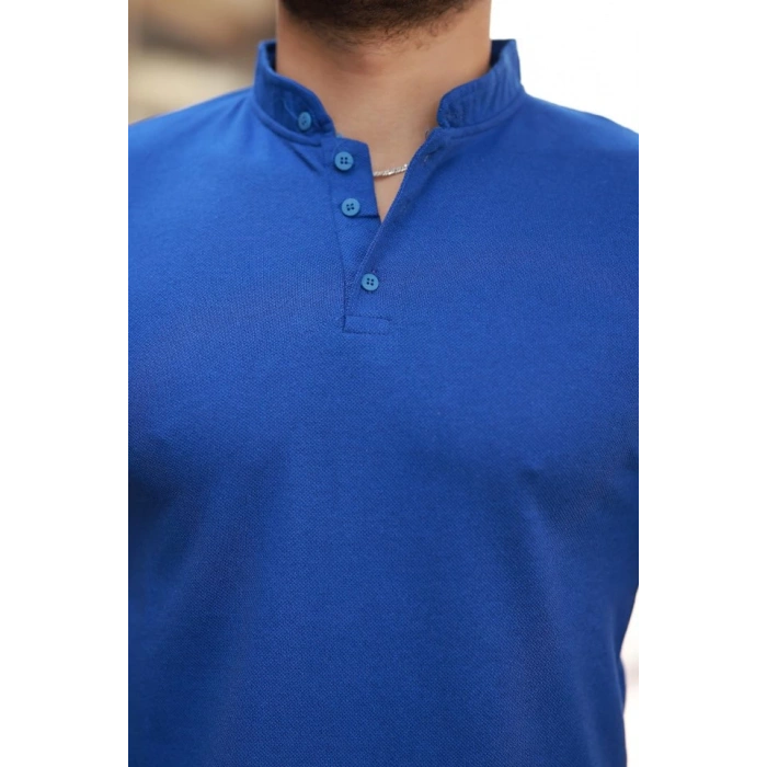 Erkek Hakim Yaka Dokuma Pamuklu Kumaş Kısa Kollu T-shirt