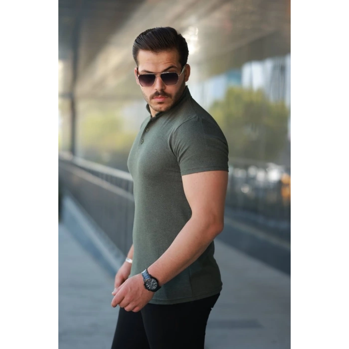 Erkek Hakim Yaka Dokuma Pamuklu Kumaş Kısa Kollu Tişört