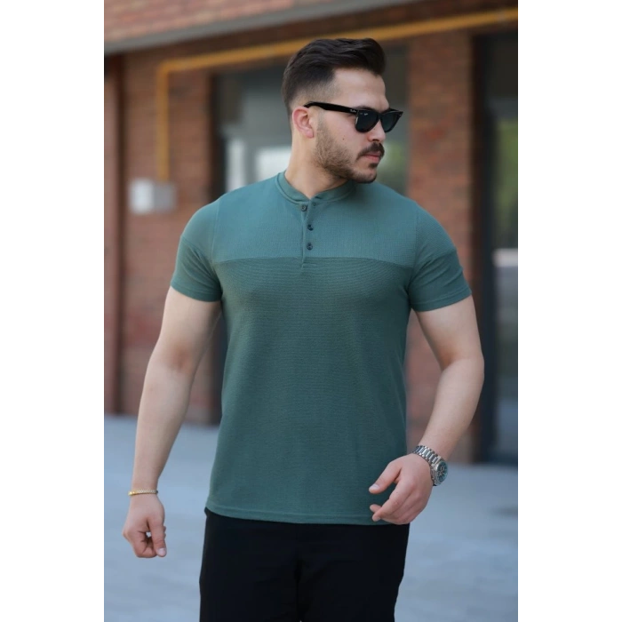 Erkek Hakim Yakalı Kısa Kollu Pamuklu T-shirt