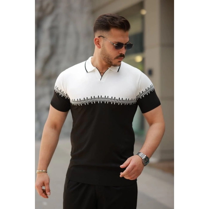 Erkek Hemşire Yaka çift Renk Kısa Kollu Tişört