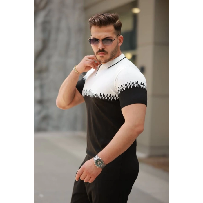 Erkek Hemşire Yaka çift Renk Kısa Kollu Tişört