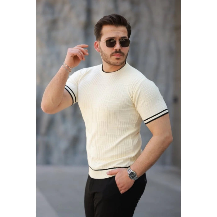 Erkek Jakarlı Ribanalı Kısa Kollu T-shirt