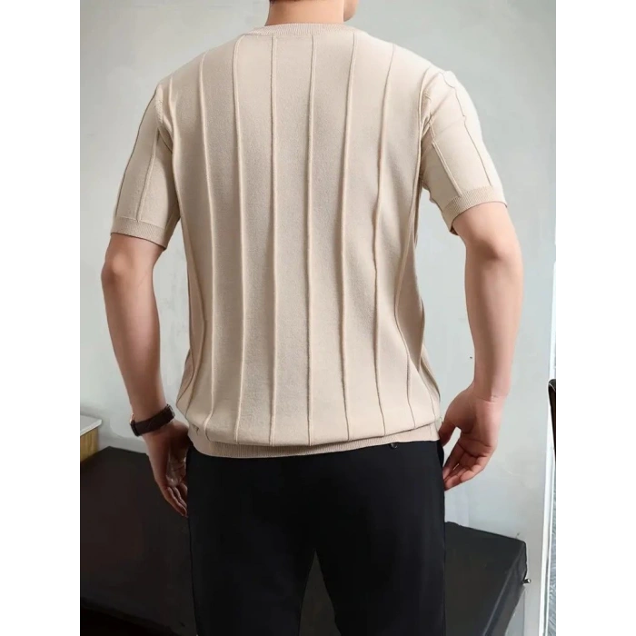 Erkek Kısa Kollu Bisiklet Yaka çizgili Triko Tişört