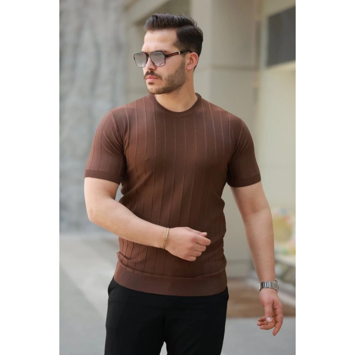 Erkek Kısa Kollu Bisiklet Yaka çizgili Triko Tişört