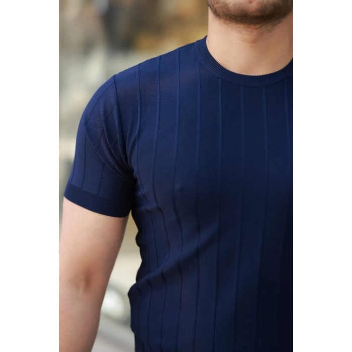 Erkek Kısa Kollu Bisiklet Yaka çizgili Triko Tişört