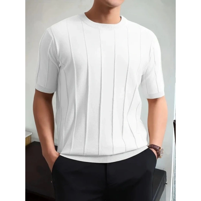 Erkek Kısa Kollu Bisiklet Yaka çizgili Triko Tshirt