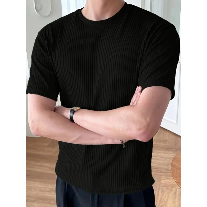 Erkek Kısa Kollu Bisiklet Yaka Triko Tişört