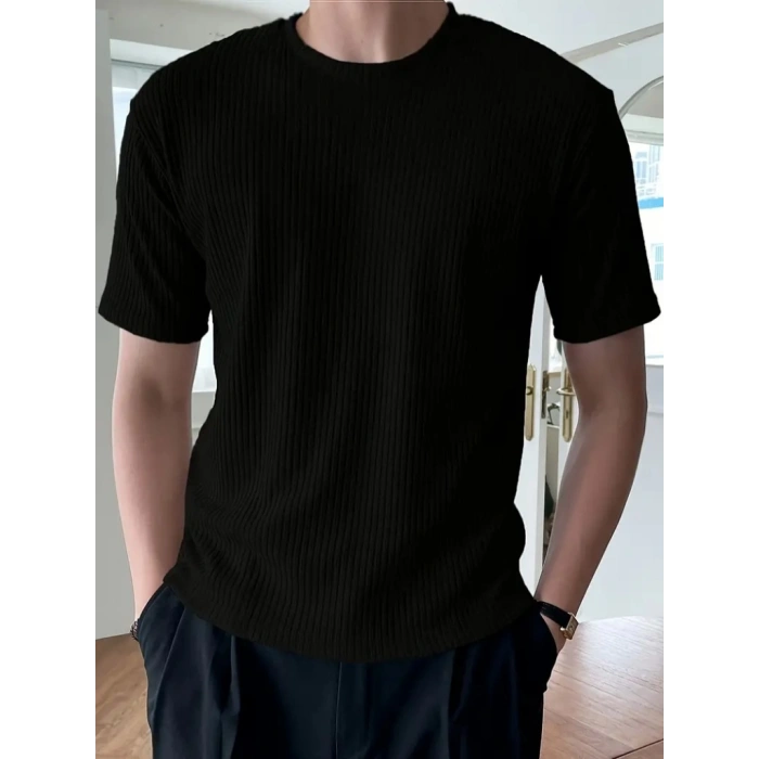 Erkek Kısa Kollu Bisiklet Yaka Triko Tişört