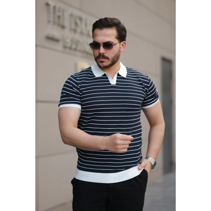 Erkek Kısa Kollu çizgi Desenli örme Kumaş Tshirt