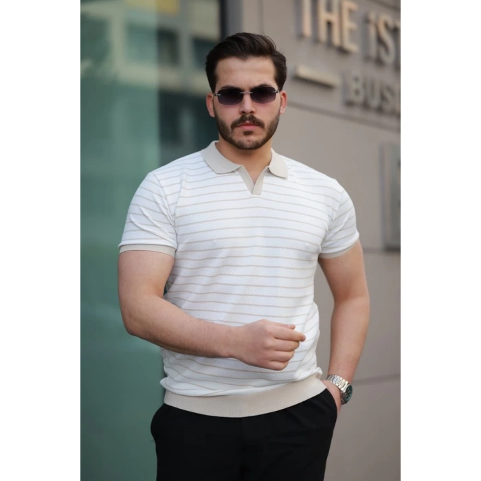 Erkek Kısa Kollu çizgi Desenli örme Kumaş Tshirt