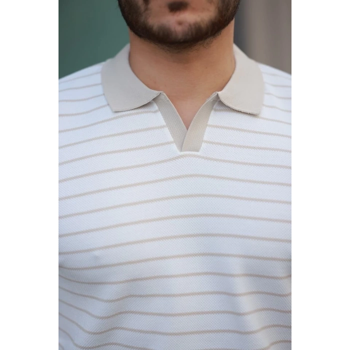 Erkek Kısa Kollu çizgi Desenli örme Kumaş Tshirt