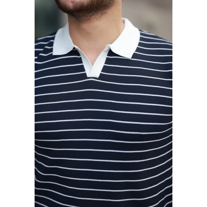 Erkek Kısa Kollu çizgi Desenli örme Kumaş Tshirt