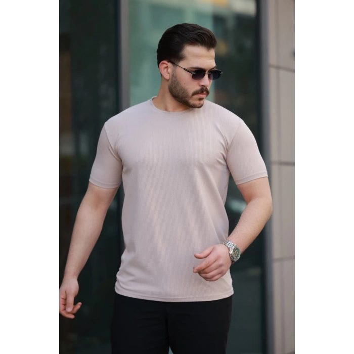 Erkek Kısa Kollu çizgi Kabartma Detaylı T-shirt