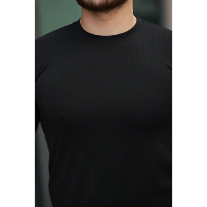 Erkek Kısa Kollu çizgi Kabartma Detaylı T-shirt