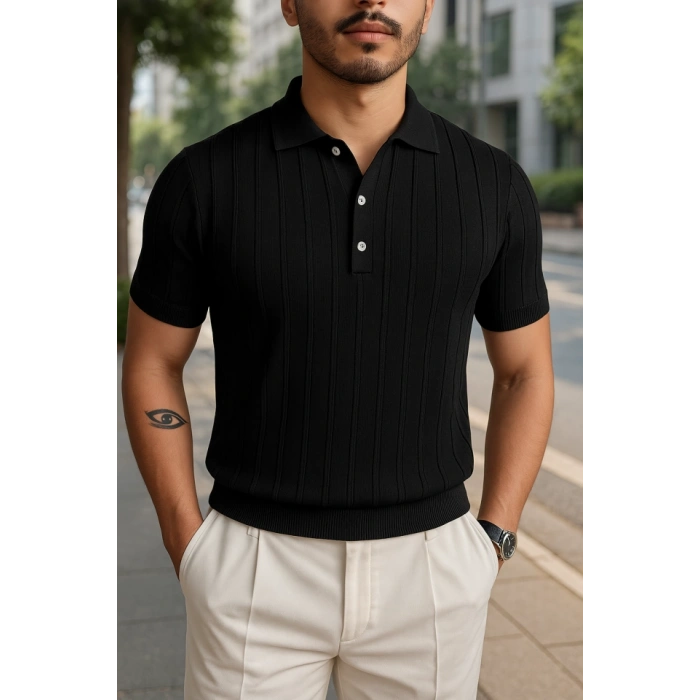 Erkek Kısa Kollu Yakalı önden Düğmeli Triko Tişört
