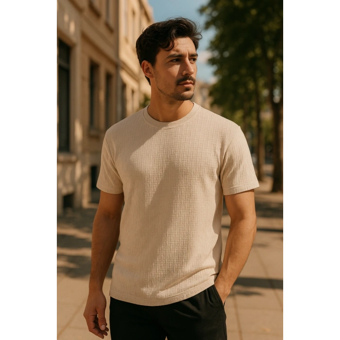 Erkek Kısa Kollu Zigzag Desenli T-shirt