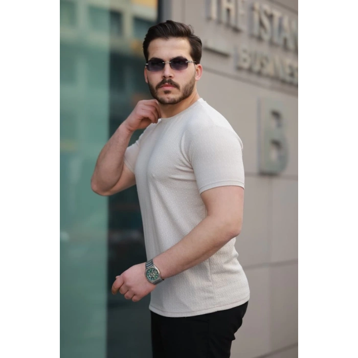 Erkek Kısa Kollu Zigzag Desenli T-shirt