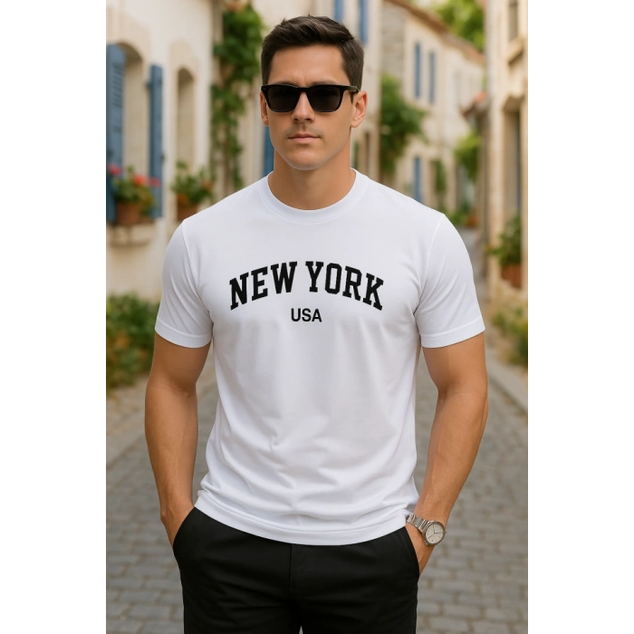 Erkek New York Baskılı Süprem T-shirt