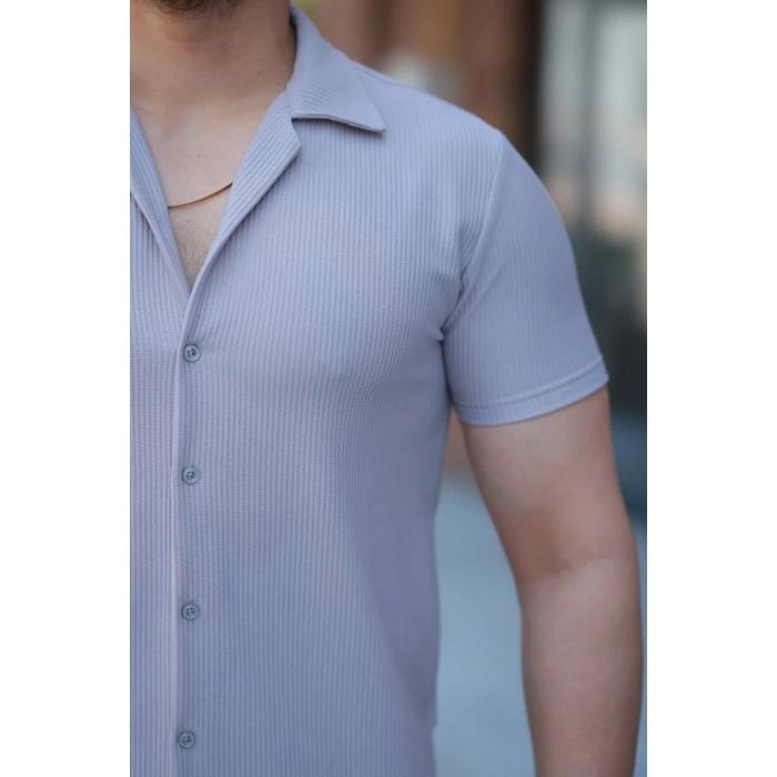 Erkek Ottoman Kumaş Apaj Yaka Kısa Kollu Gömlek