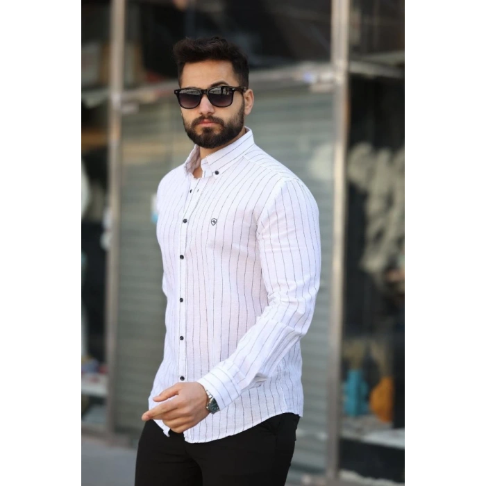 Erkek Pamuklu Çizgi Desenli Gömlek