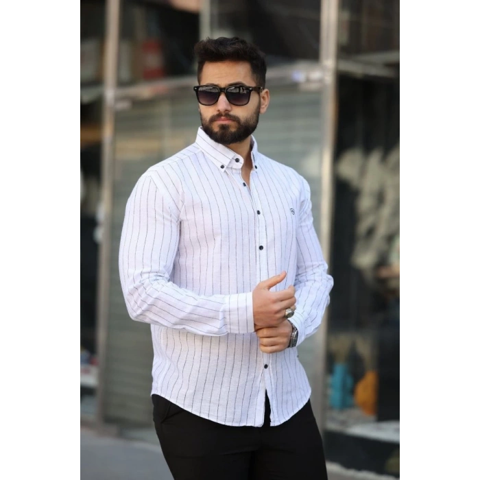 Erkek Pamuklu Çizgi Desenli Gömlek
