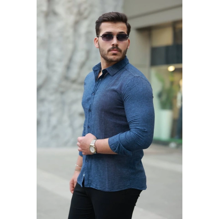 Erkek Pamuklu Keten Gömlek