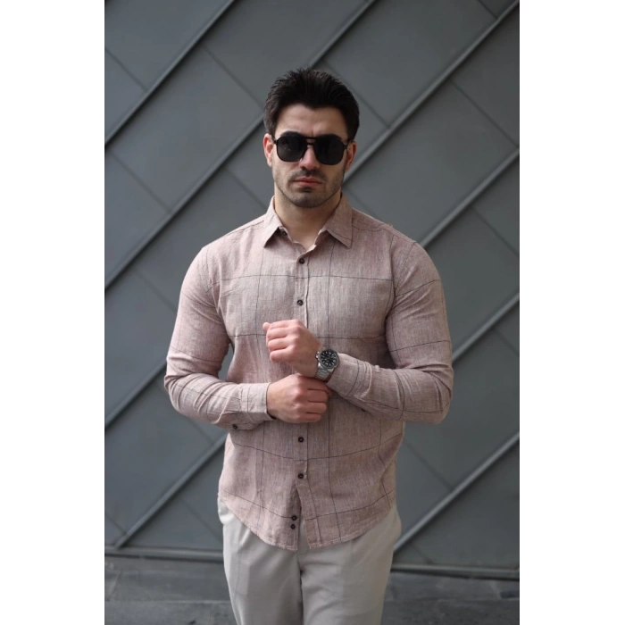 Erkek Pamuklu Keten Kumaş Gömlek