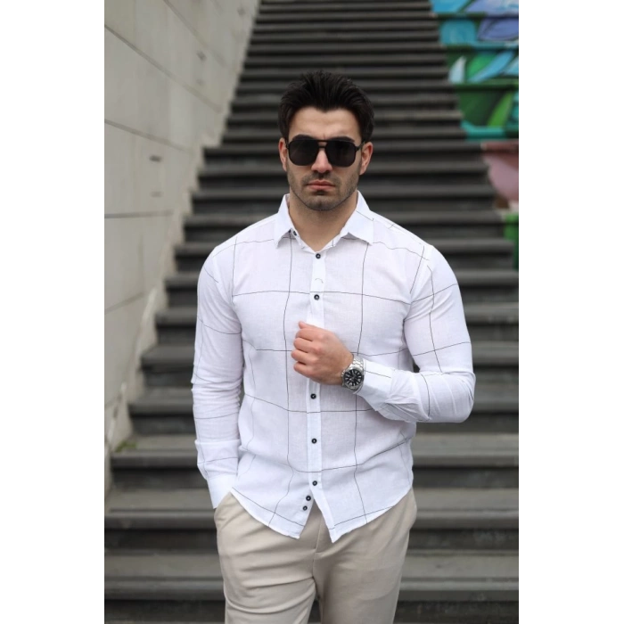 Erkek Pamuklu Keten Kumaş Gömlek