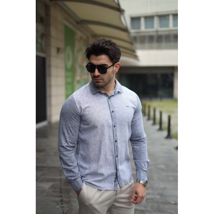 Erkek Pamuklu Keten Kumaş Gömlek