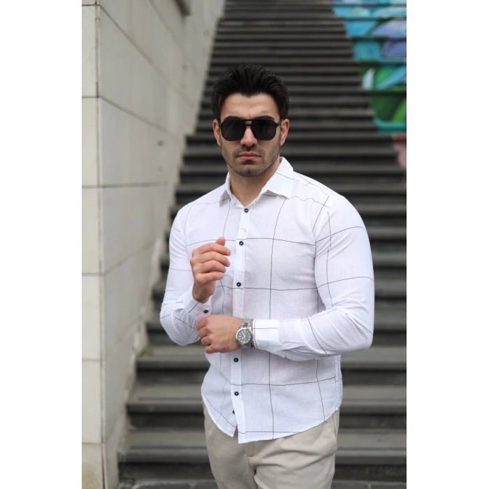 Erkek Pamuklu Keten Kumaş Gömlek