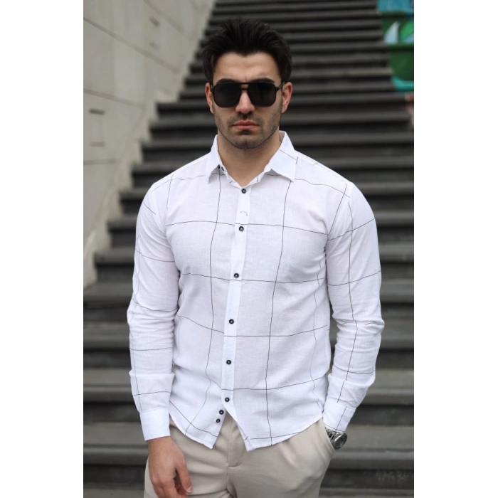 Erkek Pamuklu Keten Kumaş Gömlek