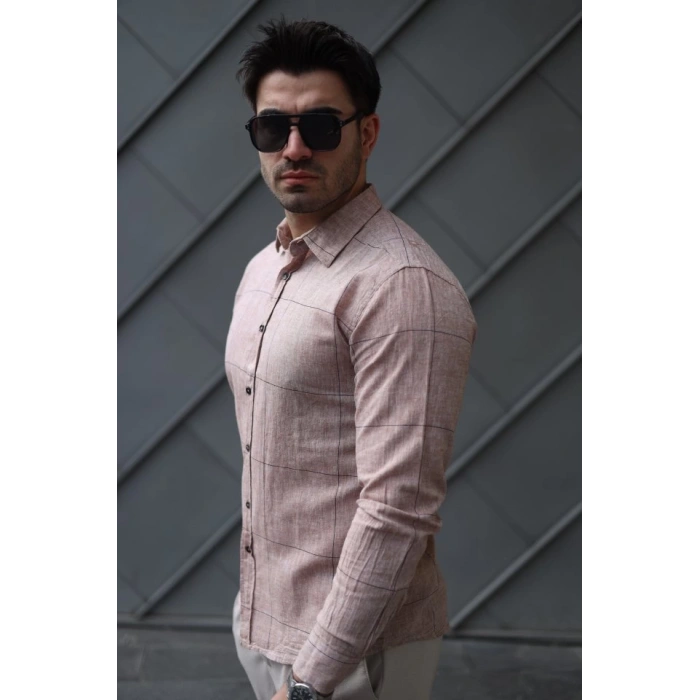 Erkek Pamuklu Keten Kumaş Gömlek