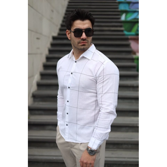 Erkek Pamuklu Keten Kumaş Gömlek