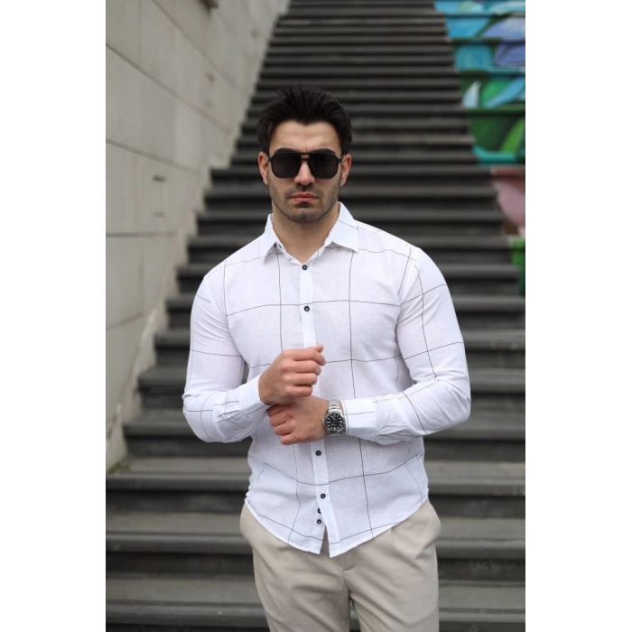 Erkek Pamuklu Keten Kumaş Gömlek