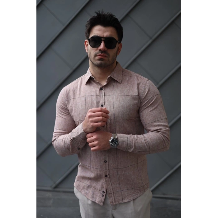 Erkek Pamuklu Keten Kumaş Gömlek